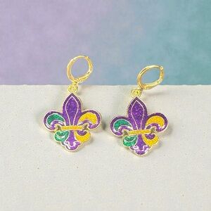 Purple and Gold Fleur-de-Lis Earrings